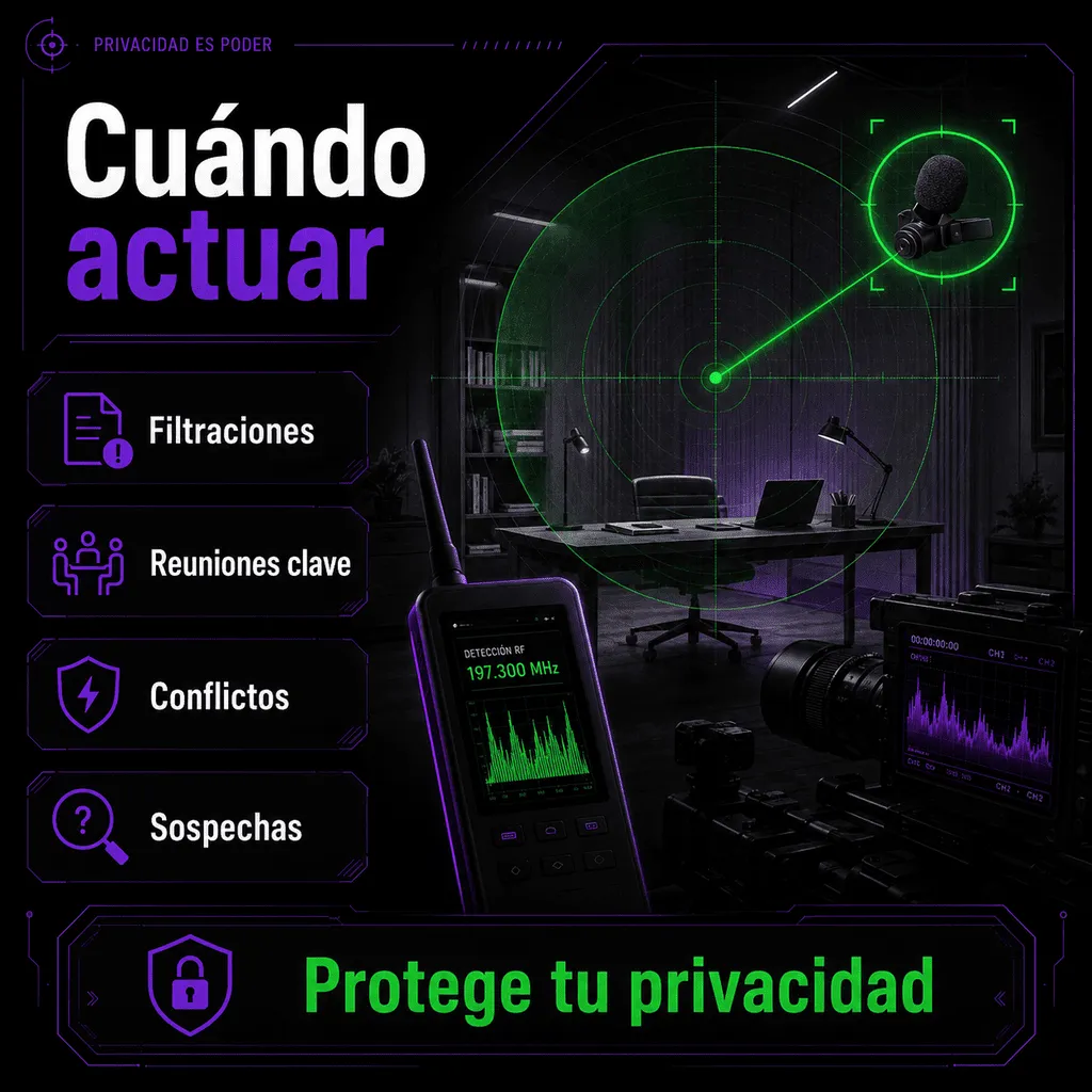 Infografía sobre privacidad y detección de dispositivos ocultos en entornos sensibles