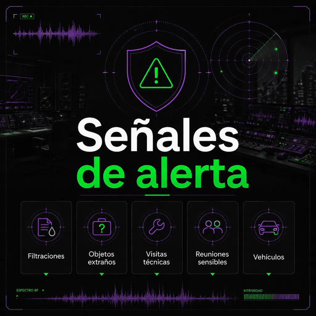 Infografía con señales de alerta cibernética y privacidad comprometida